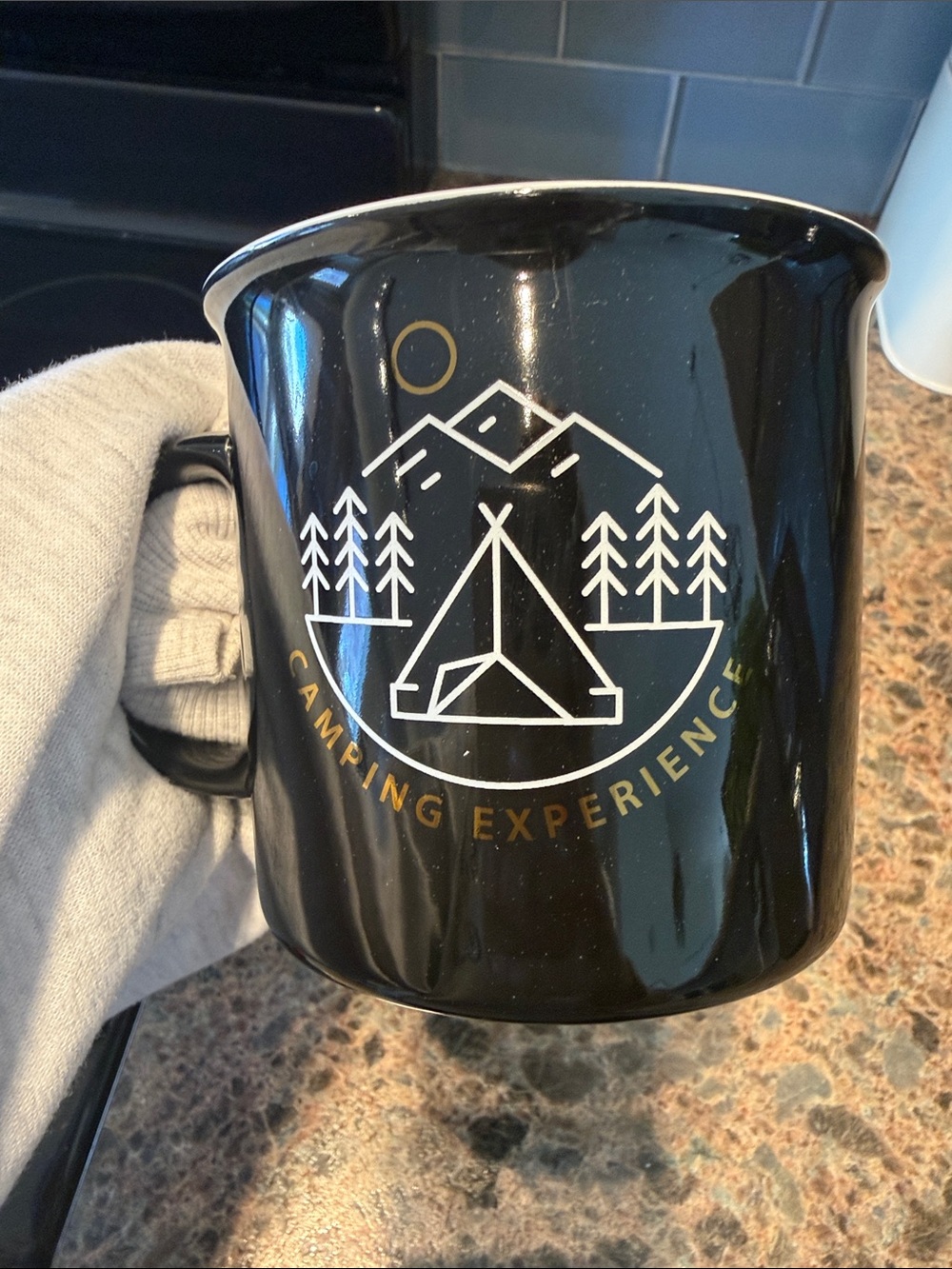 Black 'Camping Experience' Outdoor Graphic Mug